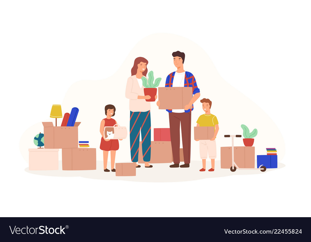 Hy Family Ng Stuff To Move New House Or Hy Family Ng Stuff To Move New House Or Vector Image