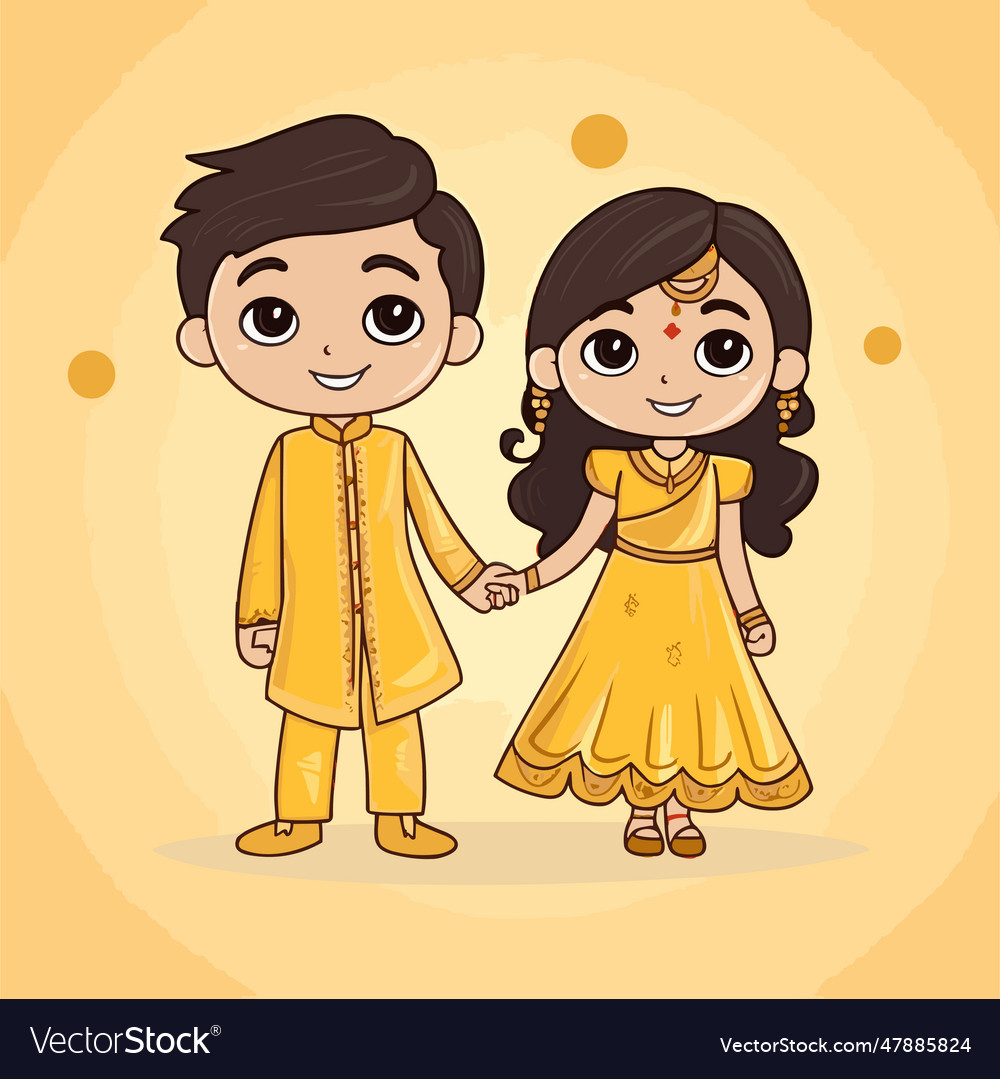 Indian couple hand-drawn comic indian couple Vector Image