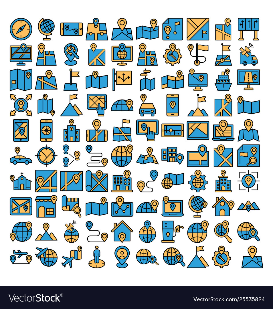Map and navigation isolated icons set