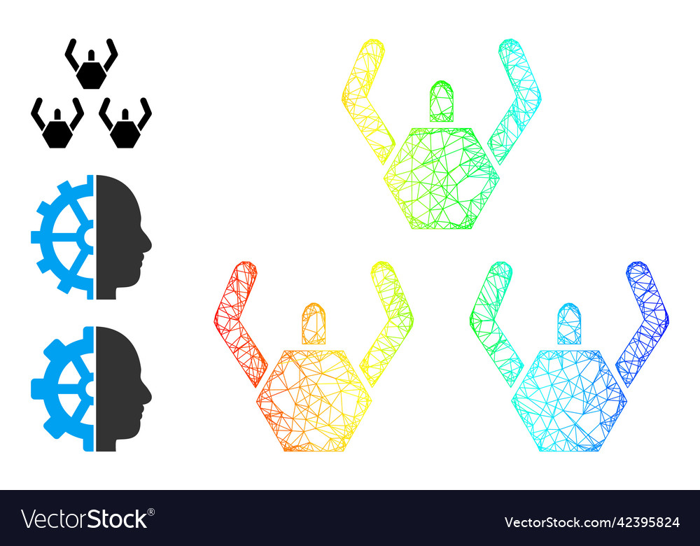 Rainbow gradient linear mesh microrobots icon vector image Rainbow gradient linear mesh microrobots icon