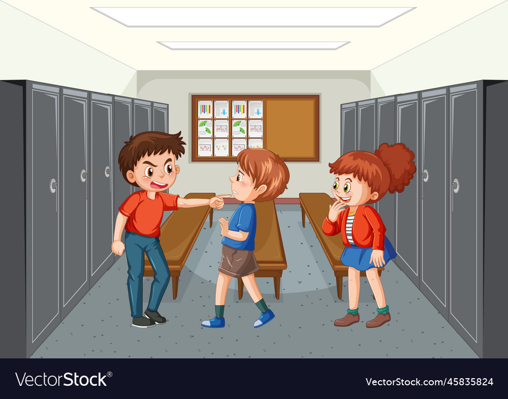 School bullying with student cartoon characters Vector Image