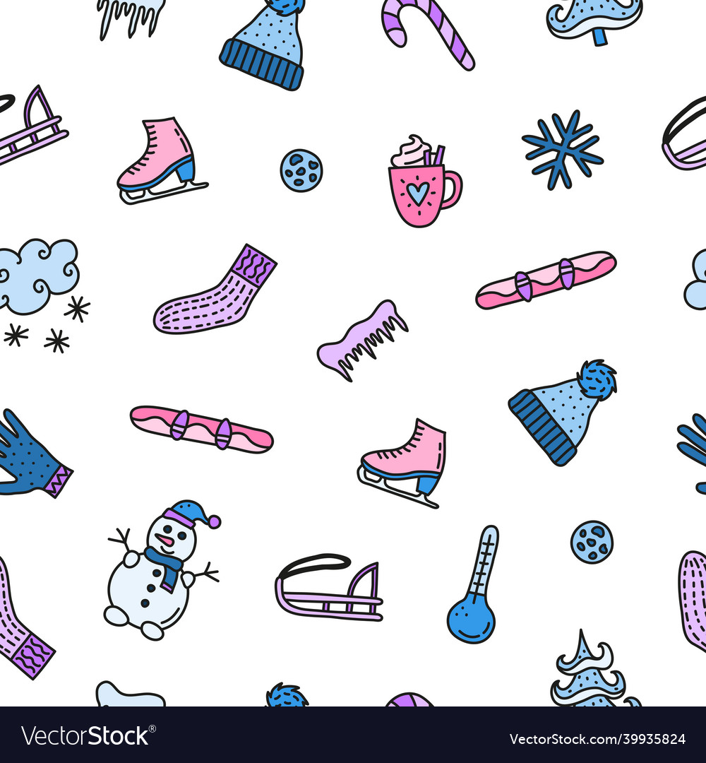 Nahtloses Muster mit doodle Winter Icons vector image Nahtloses Muster mit doodle Winter Icons