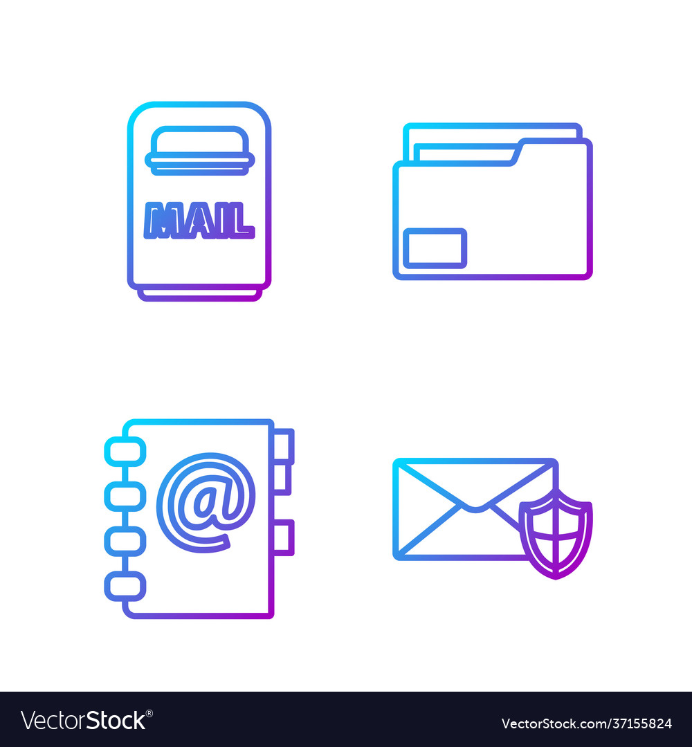 Set line envelope with shield address book mail vector image Set line envelope with shield address book mail