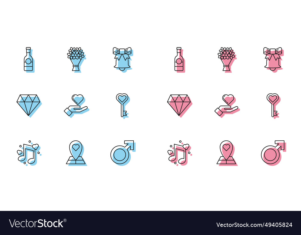 Set line music note tone with hearts map pointer Vector Image Set line music note tone with hearts map pointer