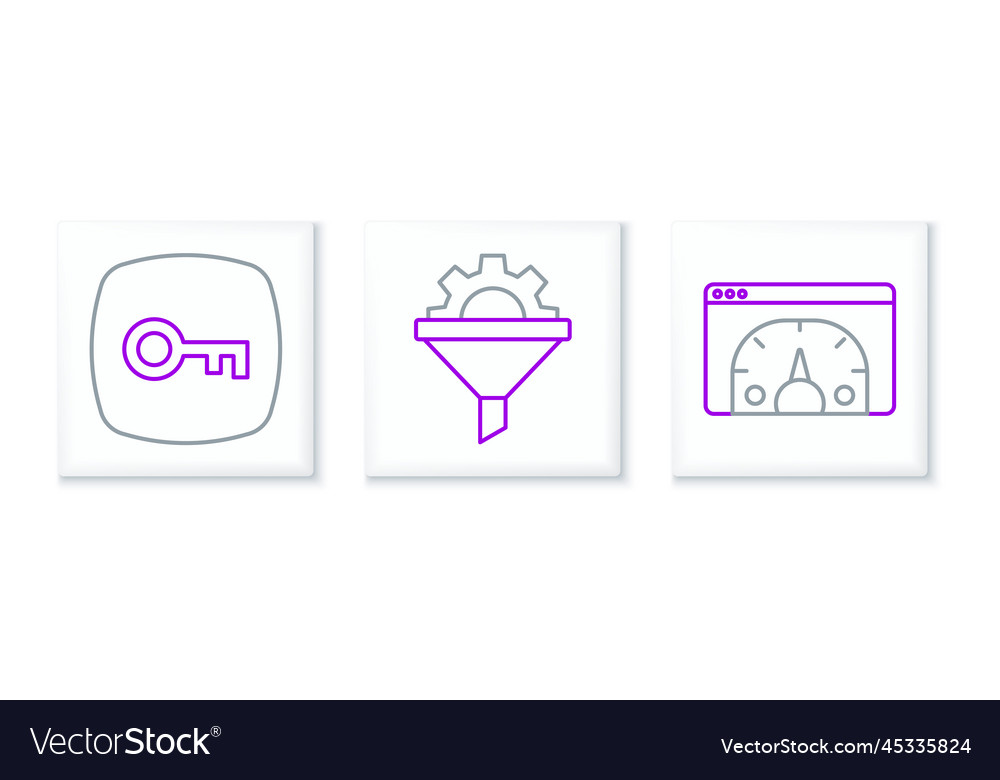 Set line website statistic key and sales funnel vector image Set line website statistic key and sales funnel