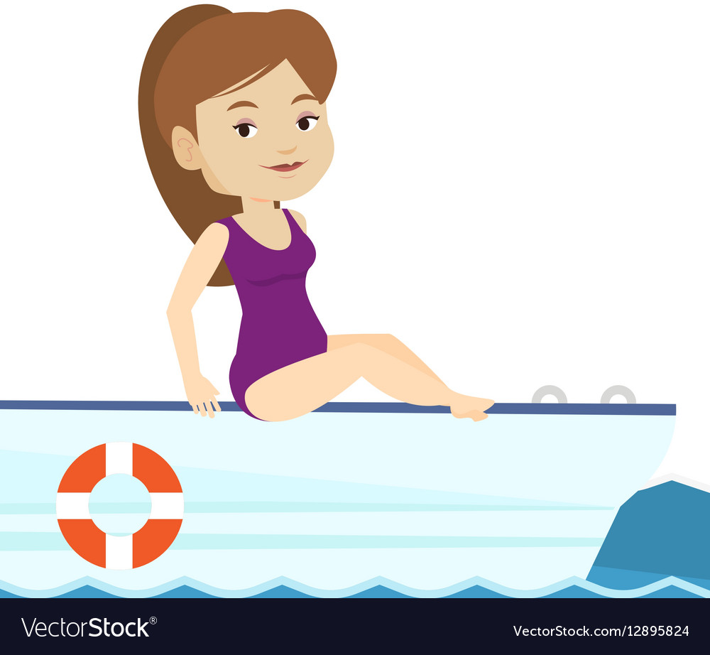 Young happy woman tanning on sailboat Royalty Free Vector