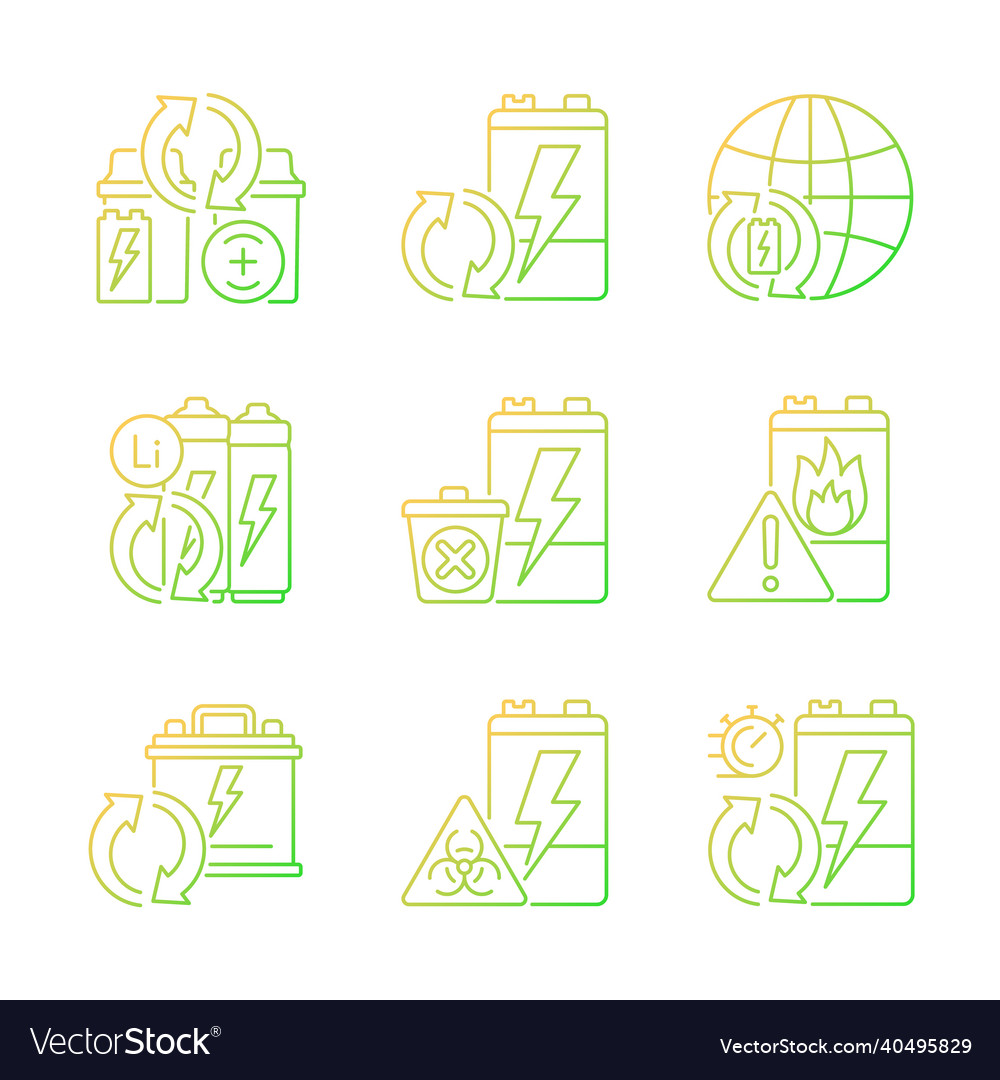 Battery reuse gradient linear icons set