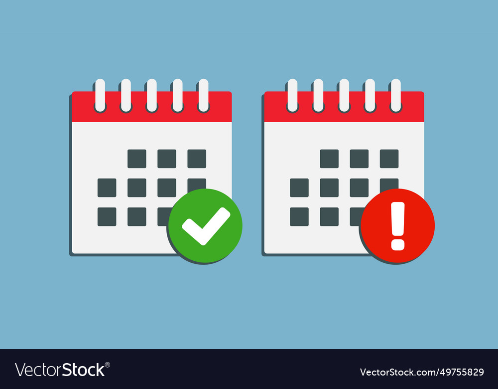 Icon calendar - popup message check and error vector image Icon calendar - popup message check and error