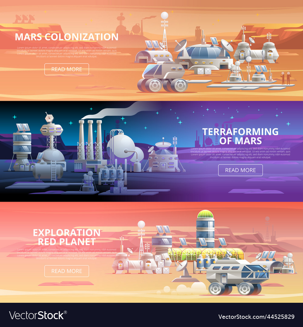 Mars colonization web banners Vector Image Mars colonization web banners