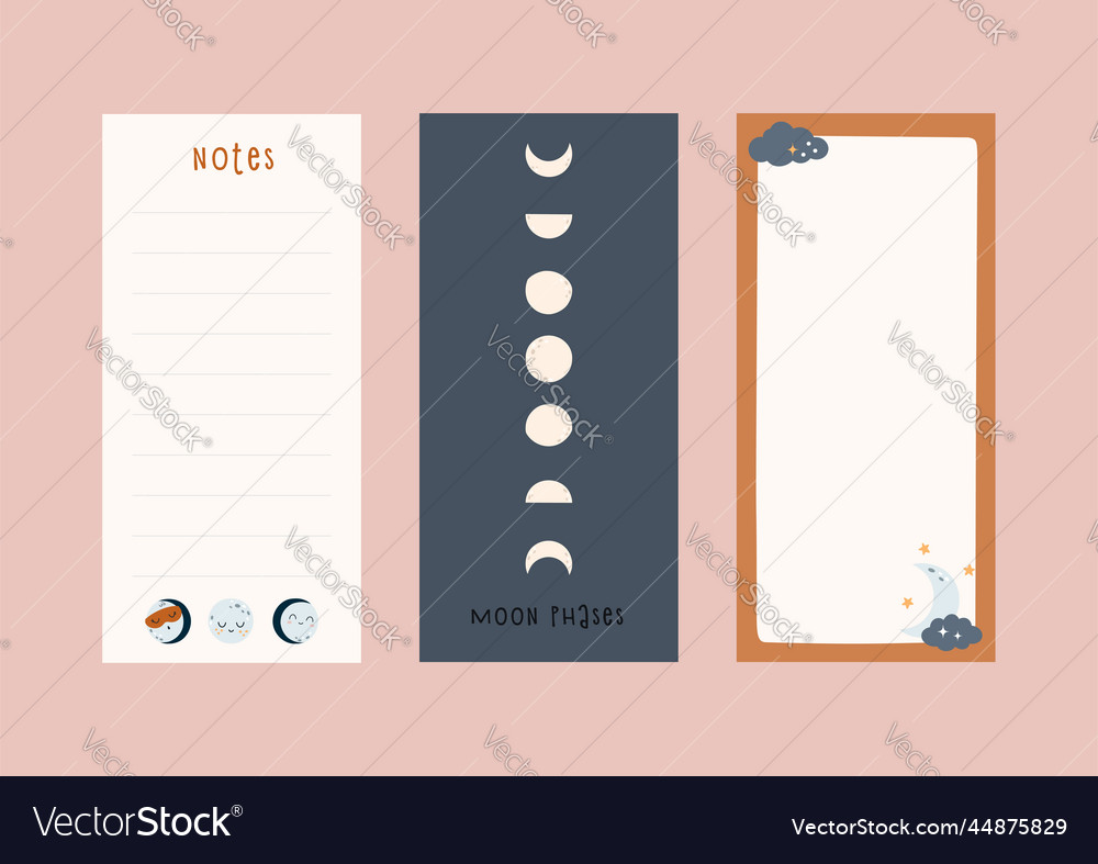 Notebook design with moon and phases vector image Notebook design with moon and phases