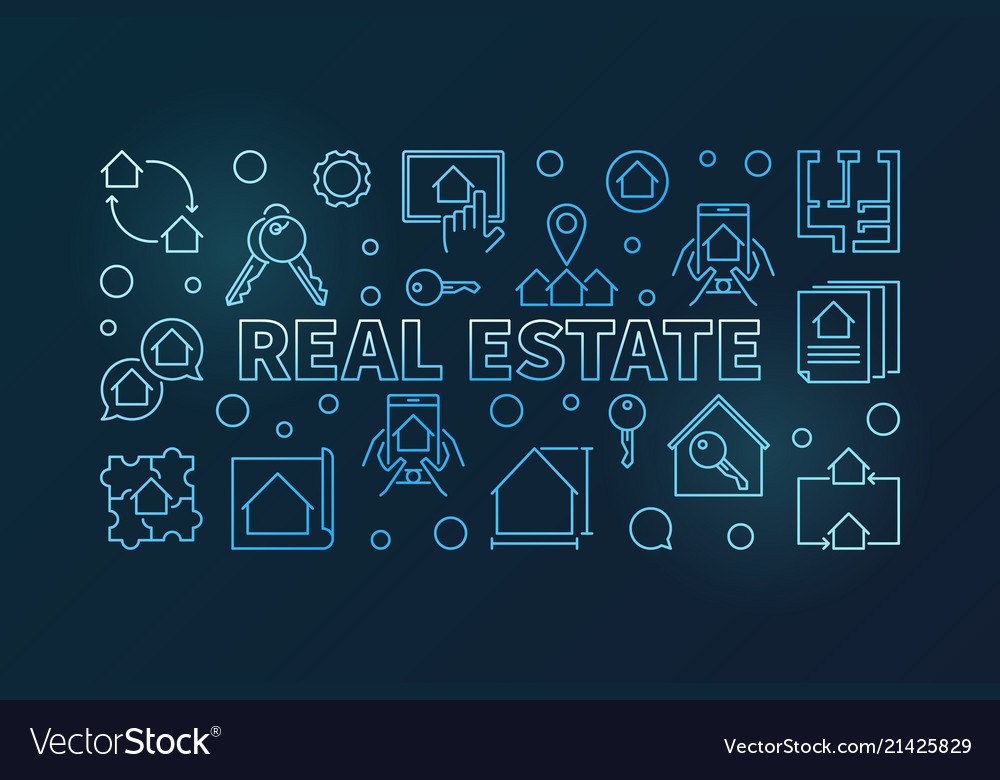 Real estate blue outline horizontal banner Vector Image