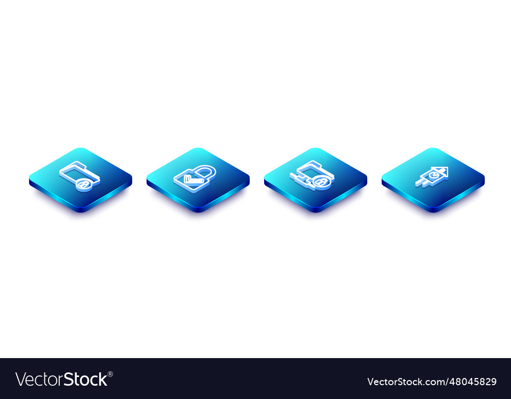 Set isometric line folder and lock check vector image Set isometric line folder and lock check