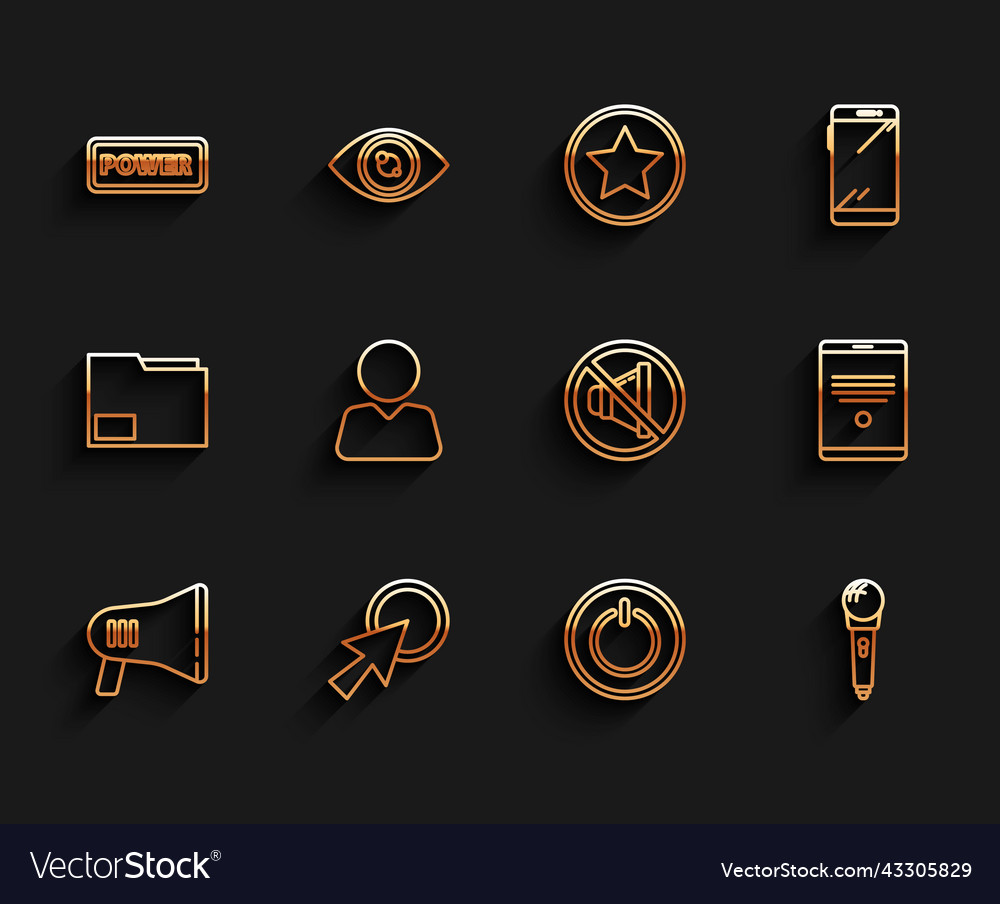 Set line megaphone arrow cursor power button vector image Set line megaphone arrow cursor power button