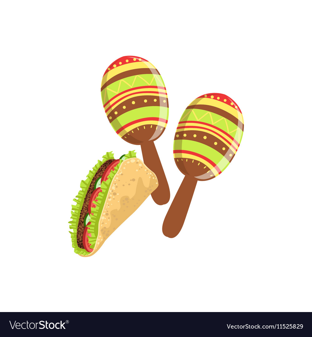 Taco and maracas mexican culture symbol