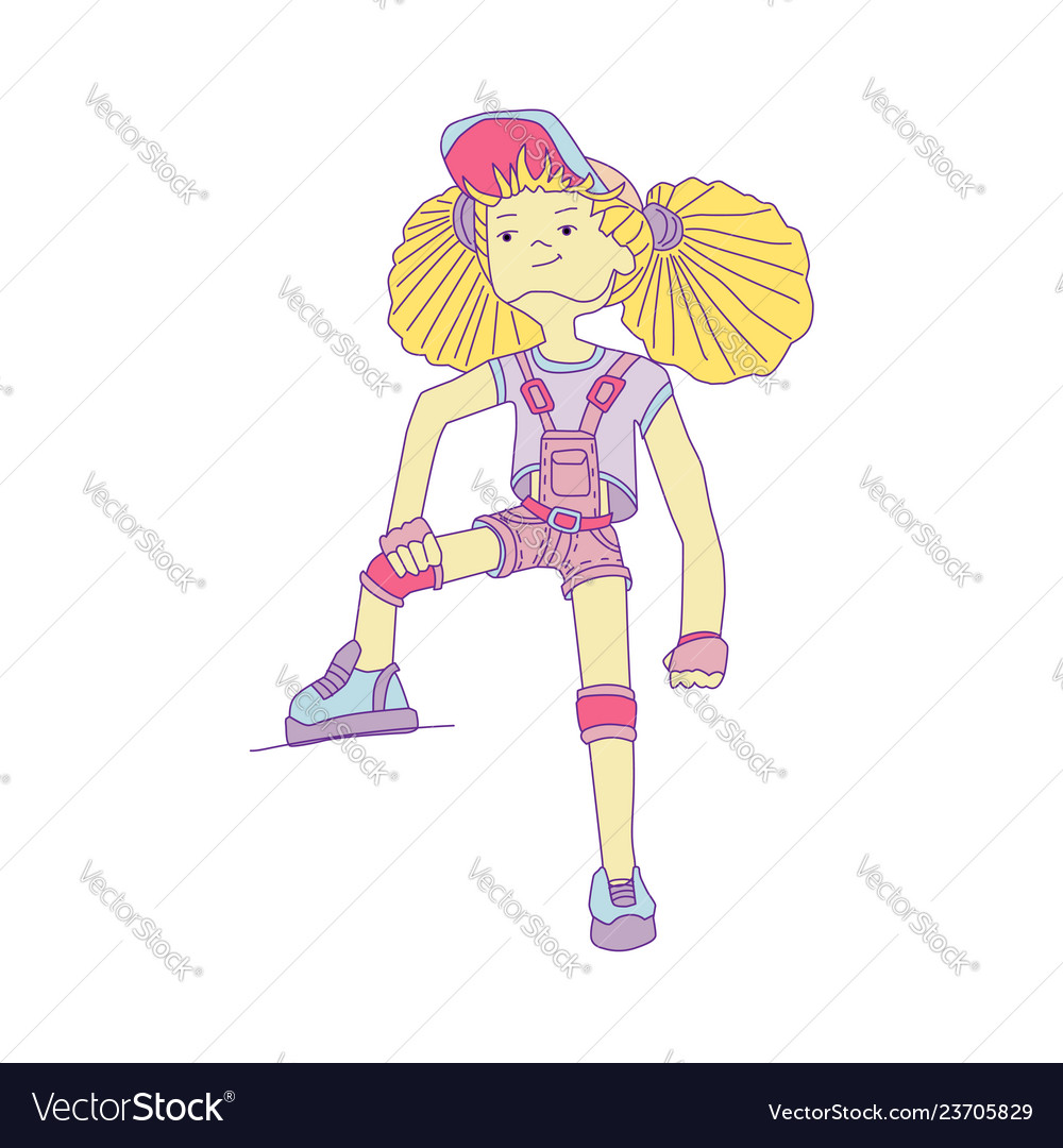 Young girl with yellow hair in baseball cap