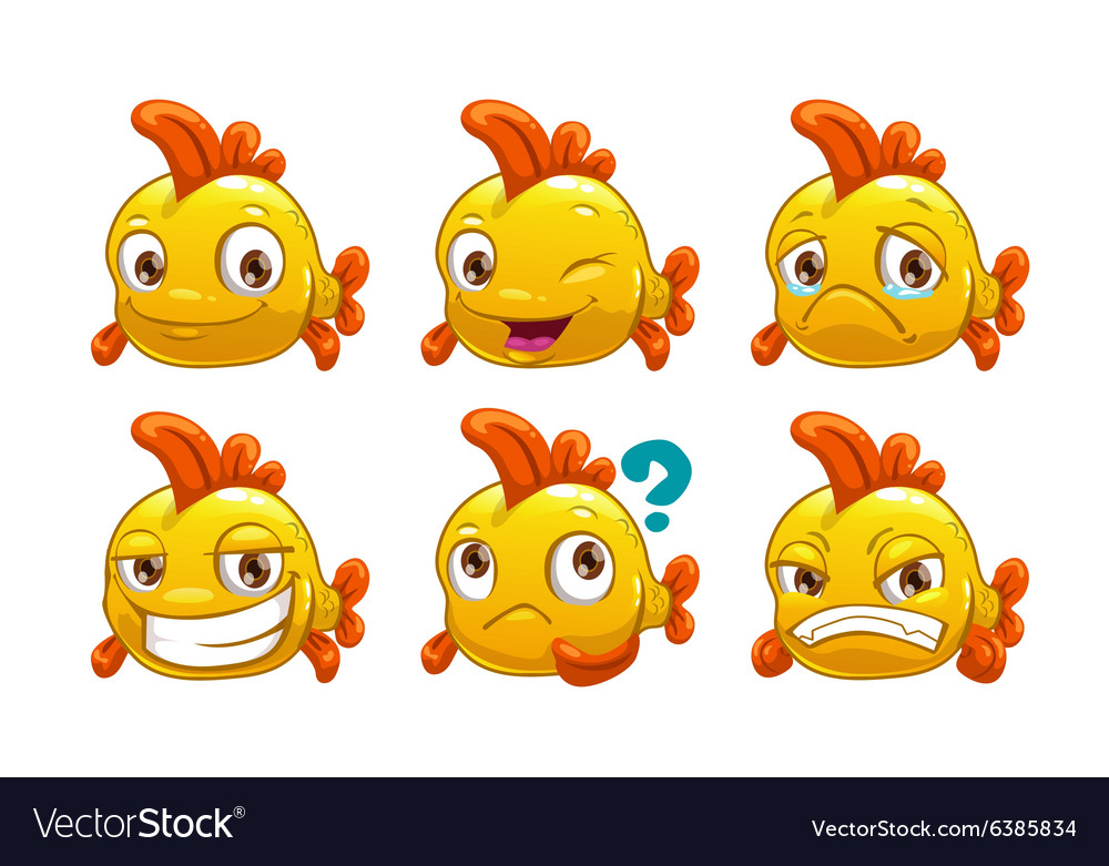 Funny cartoon yellow fish with different emotions Vector Image Funny cartoon yellow fish with different emotions Vector Image