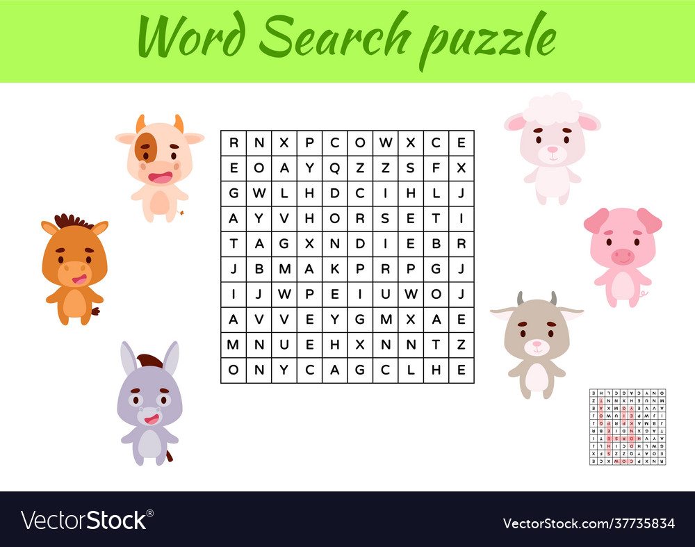 Game template word search puzzle animals