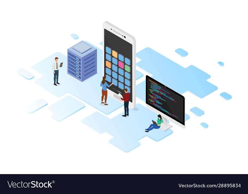 Mobile app development with programming language vector image Mobile app development with programming language