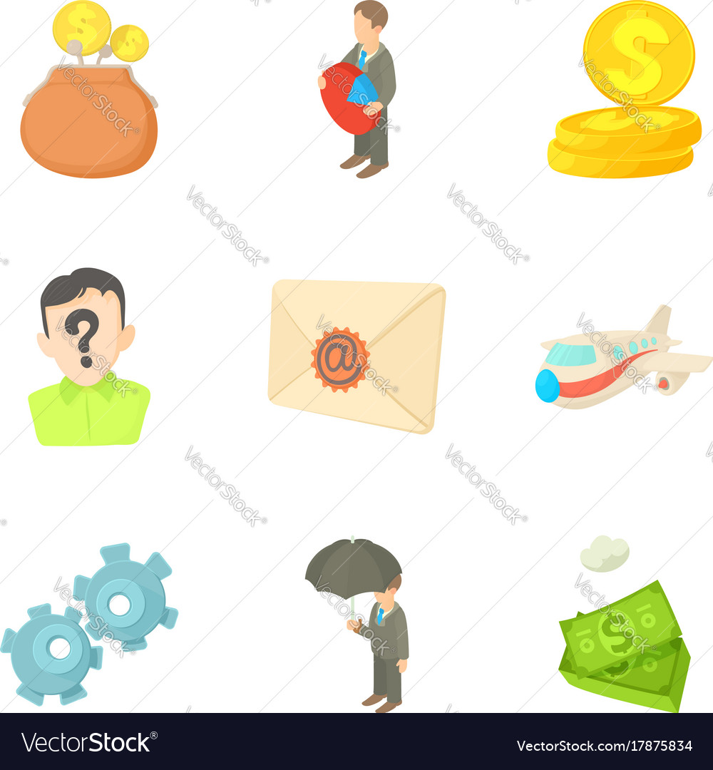Money transfer icons set cartoon style