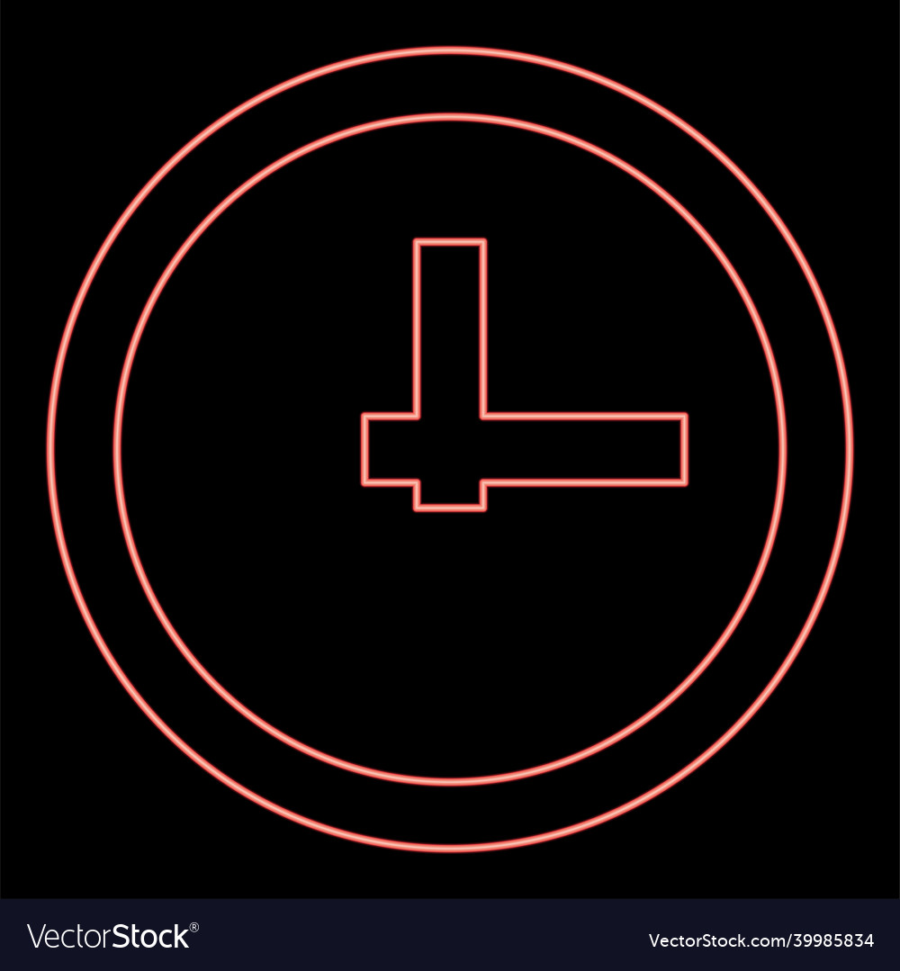 Neon clock red color flat style image vector image Neon clock red color flat style image