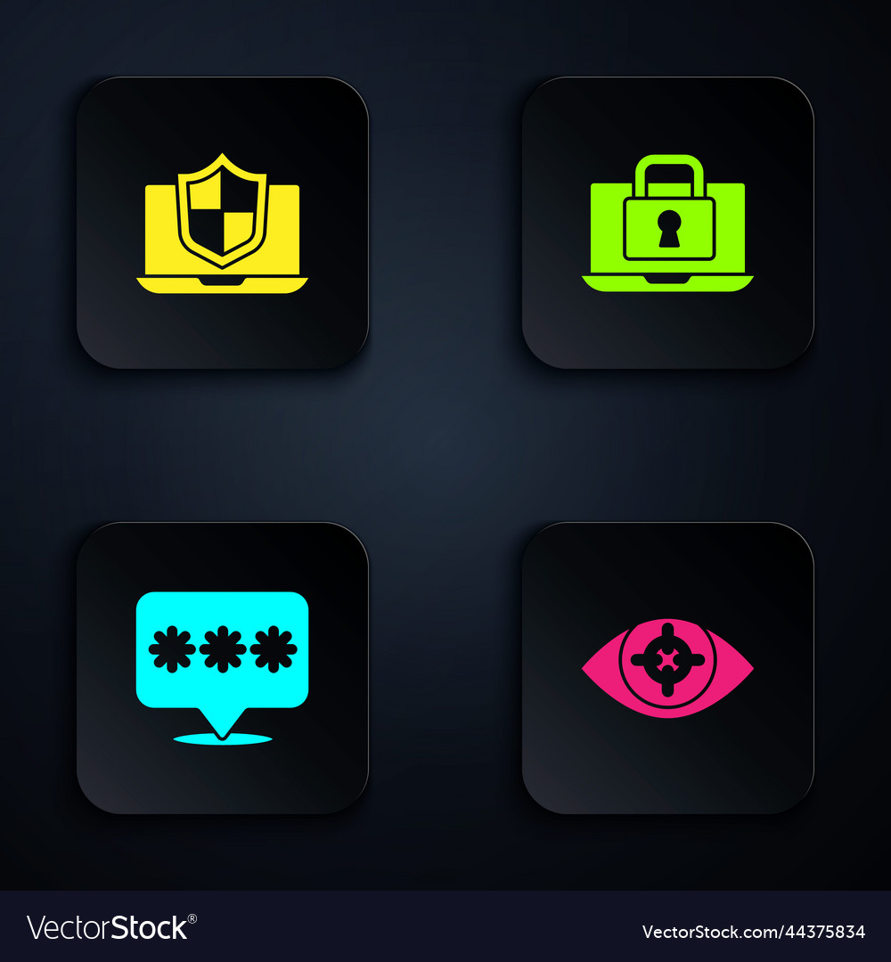 Set eye scan laptop protected with shield Vector Image Set eye scan laptop protected with shield
