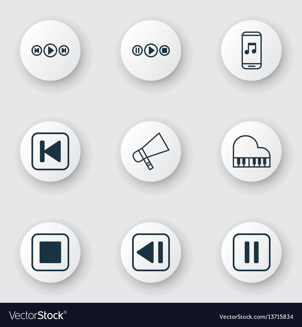Set of 9 audio icons includes buttons vector image Set of 9 audio icons includes buttons