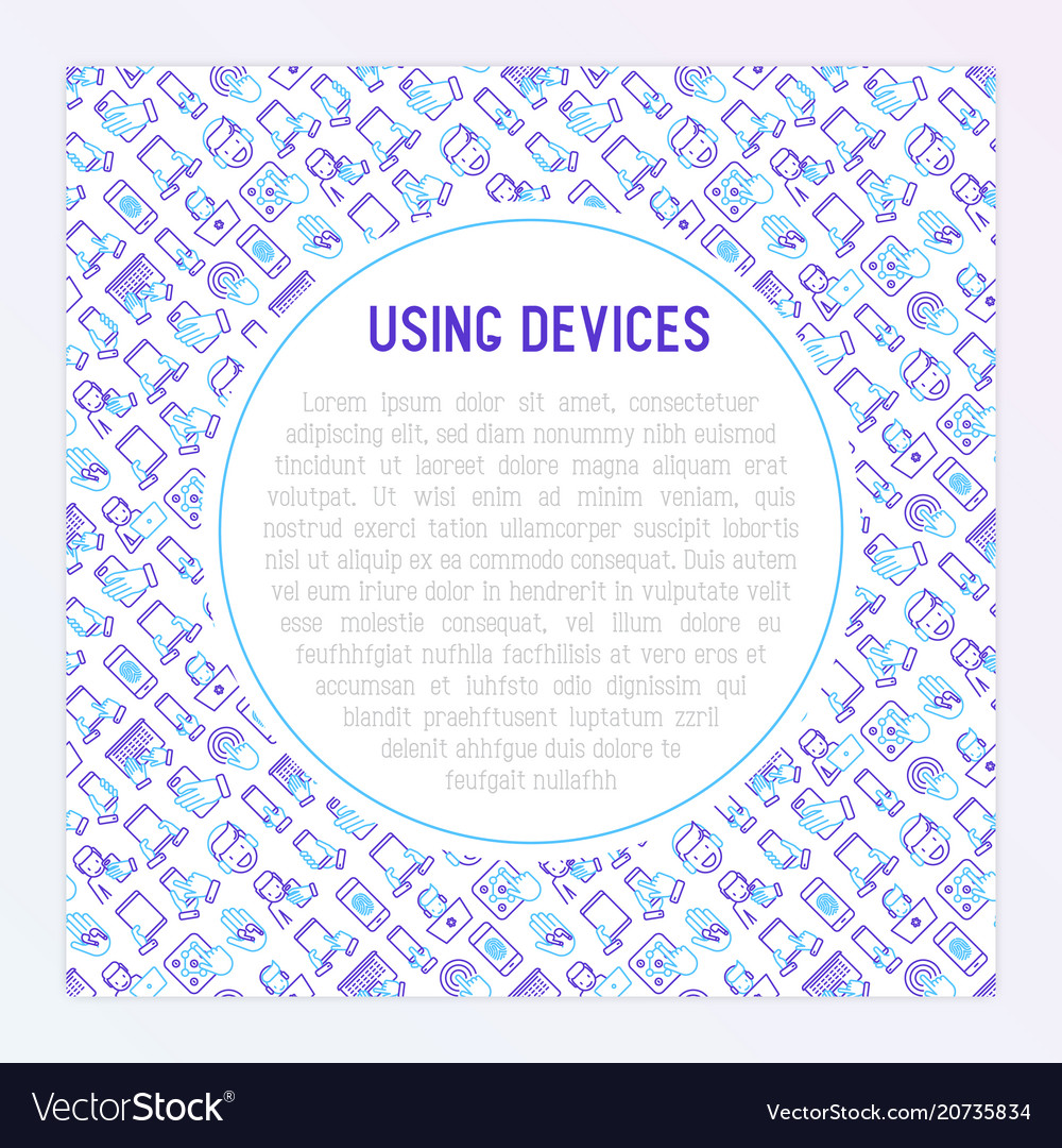 Using devices concept with thin line icons vector image Using devices concept with thin line icons