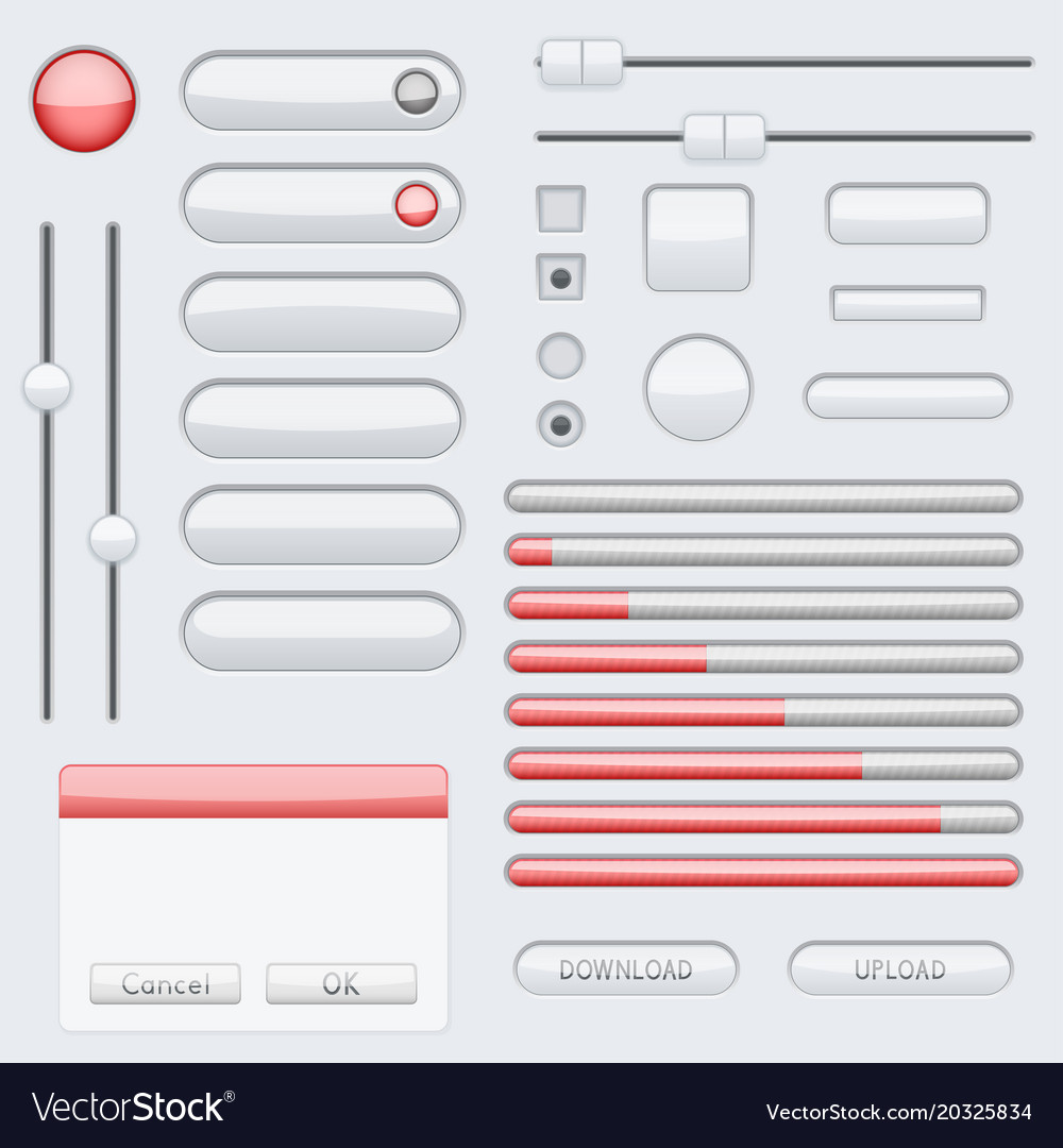 White web interface buttons slider and icons