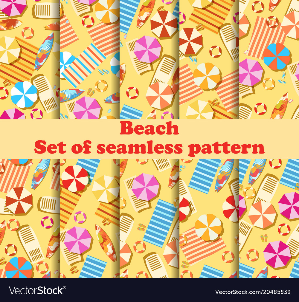 Beach seamless pattern set with chaise lounge