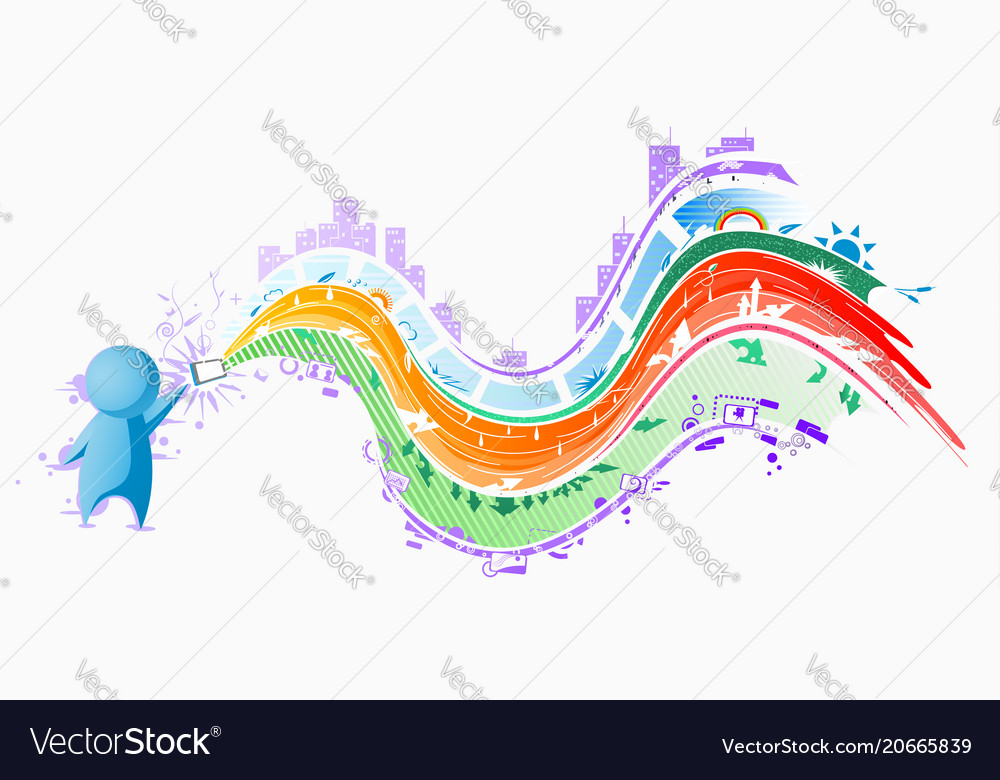 Gadget people color streams Royalty Free Vector Image