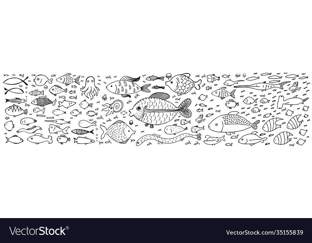 Hand drawn logo template or doodle fishes