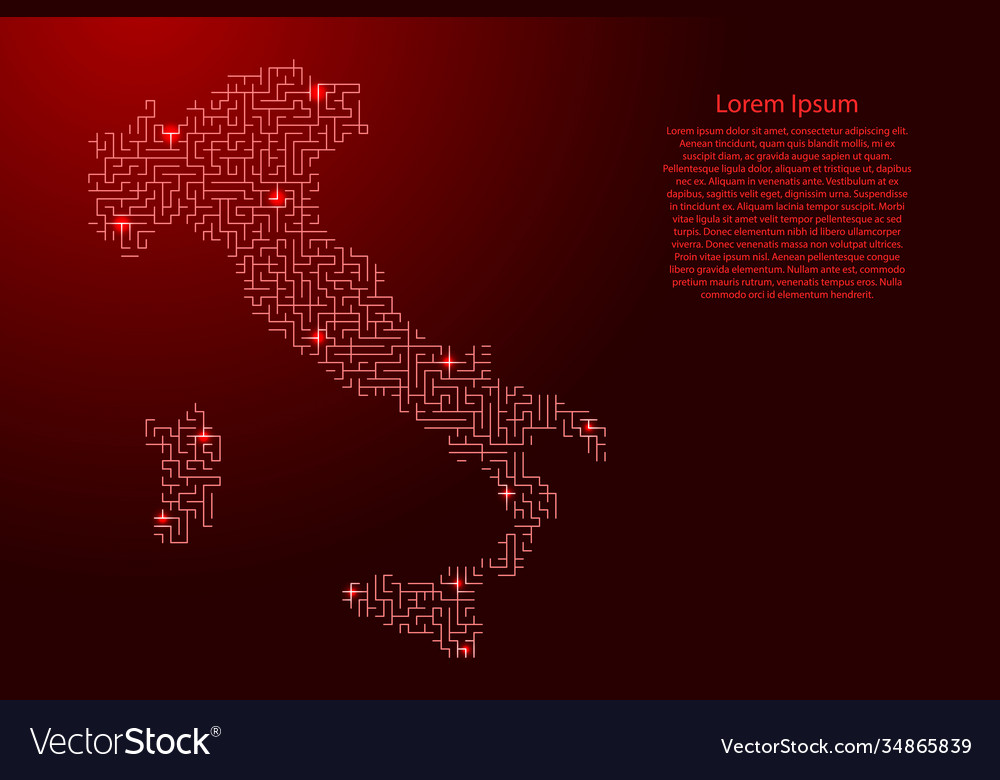 Italy map from red pattern maze grid vector image Italy map from red pattern maze grid