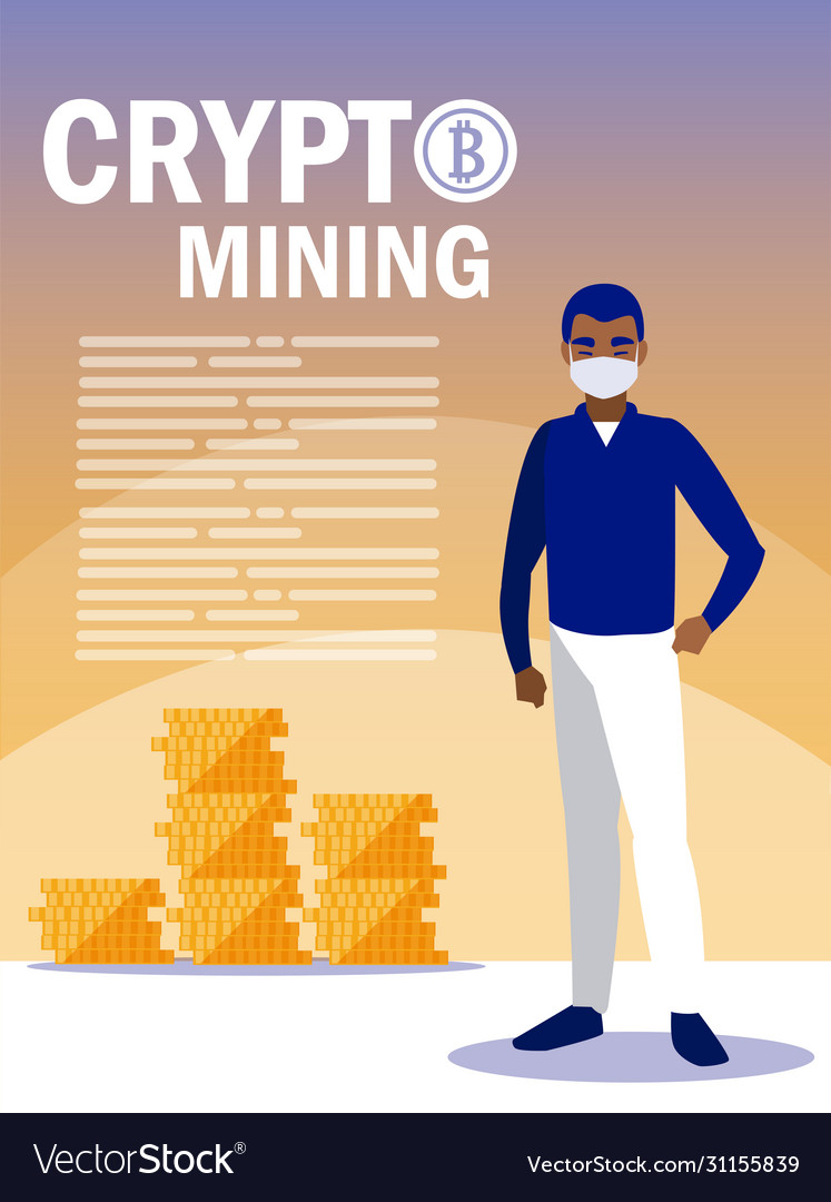 Man with mask and bitcoins design