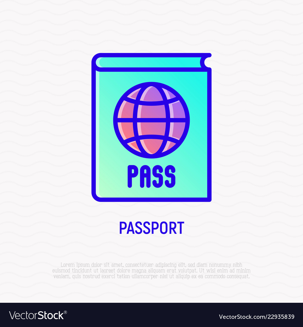 Passport with globe thin line icon