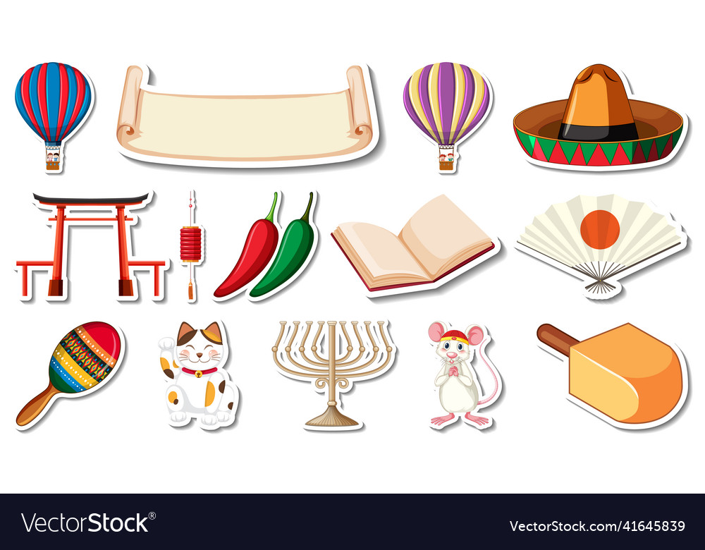 Set of different traditional objects