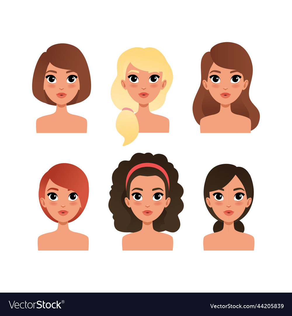 Set of young women heads with blonde brunette Vector Image