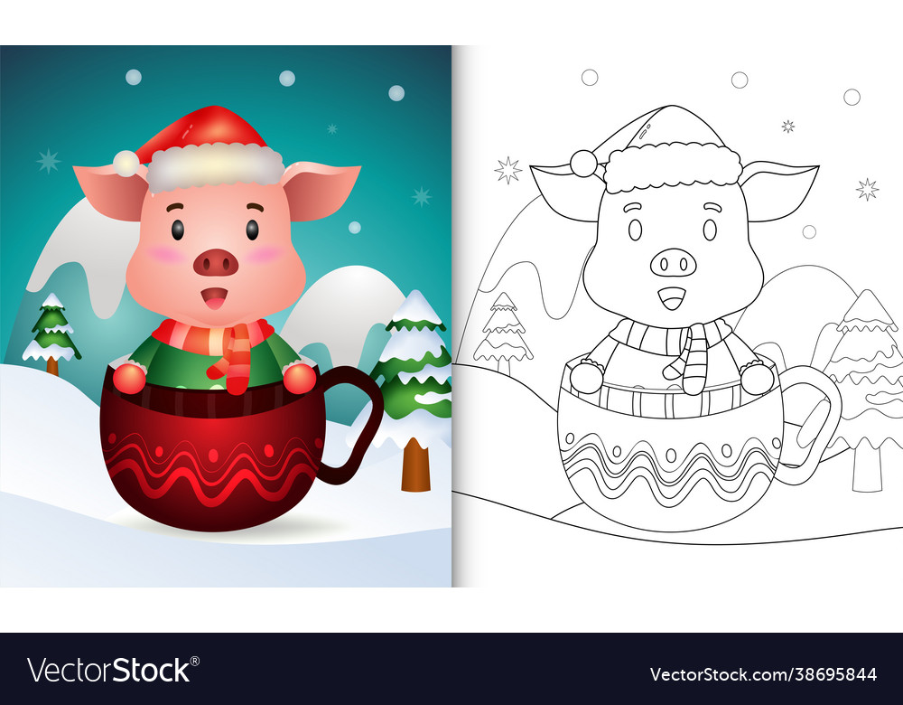 Coloring book with a cute pig christmas Royalty Free Vector