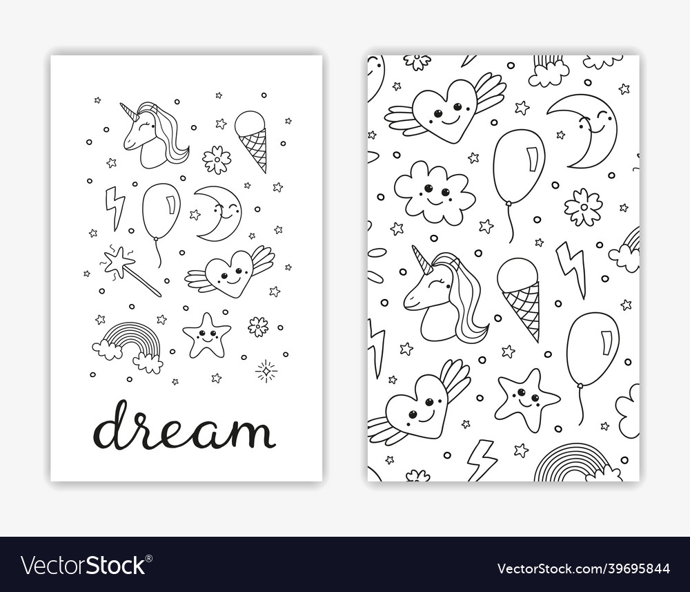 Cute Card Templates with Unicorns & Ice Cream
