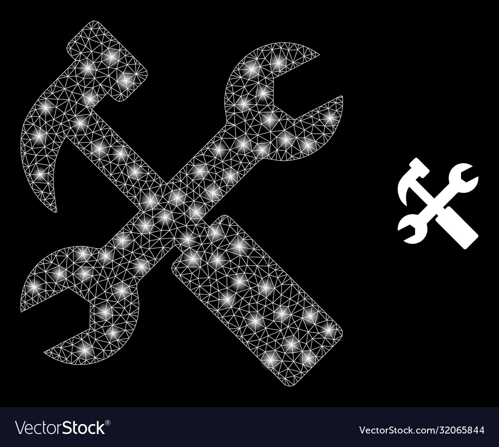 Hammer and wrench - bright web net with light vector image Hammer and wrench - bright web net with light