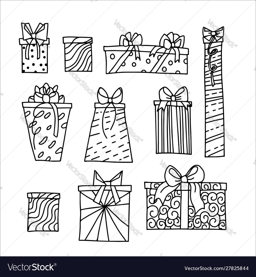 Line art present boxes doodle set on white Vector Image