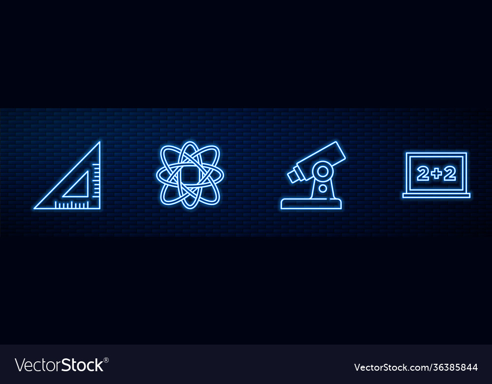 Set line microscope triangular ruler atom vector image Set line microscope triangular ruler atom