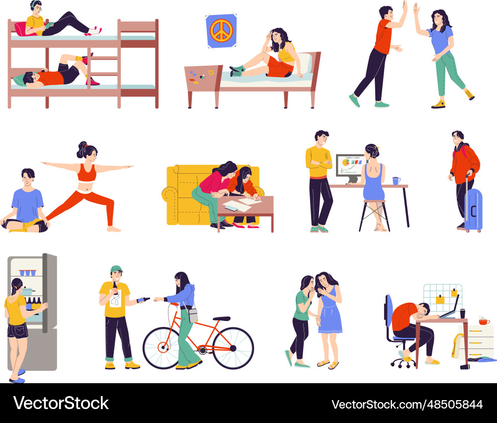 Student dormitory set Royalty Free Vector Image