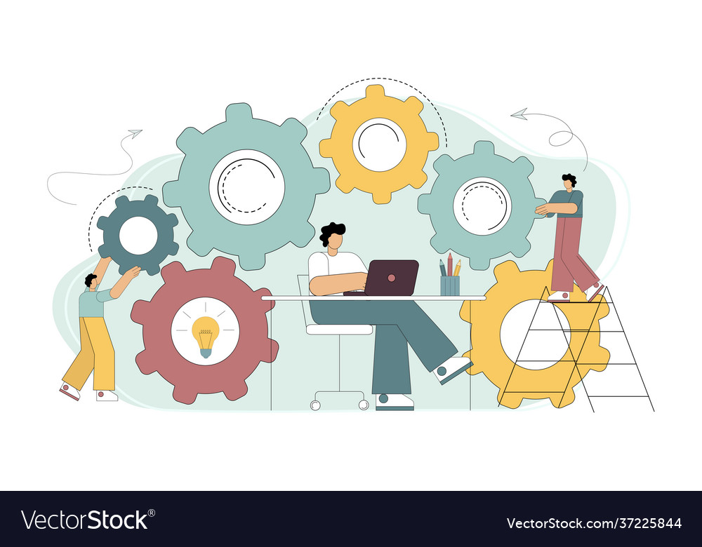 Teamwork concept workflow management rotation Vector Image Teamwork concept workflow management rotation