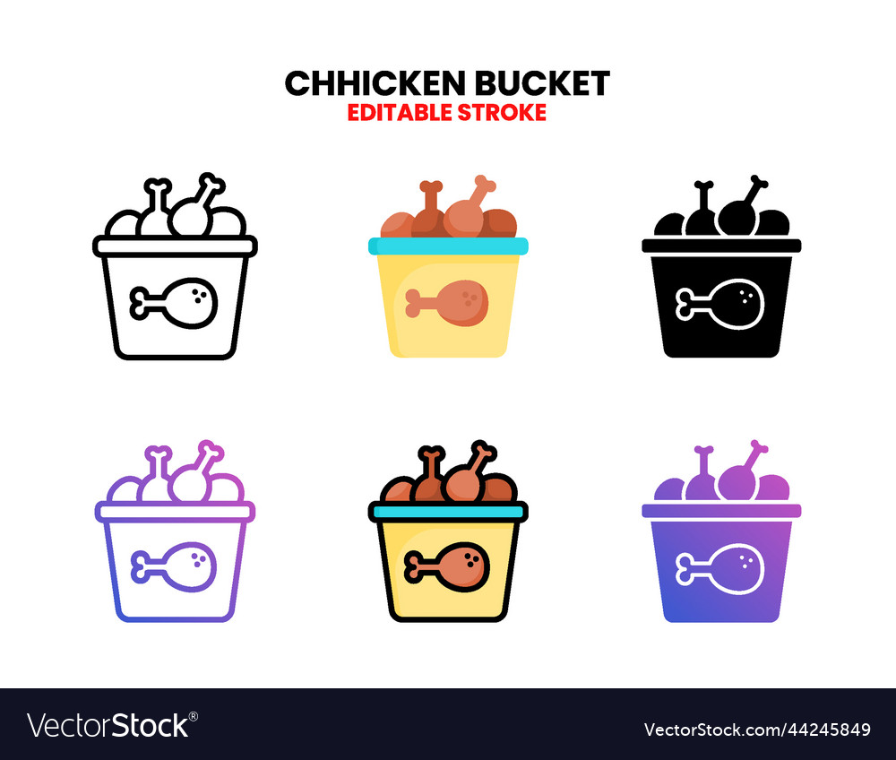 Chicken bucket icon set with different styles vector image Chicken bucket icon set with different styles