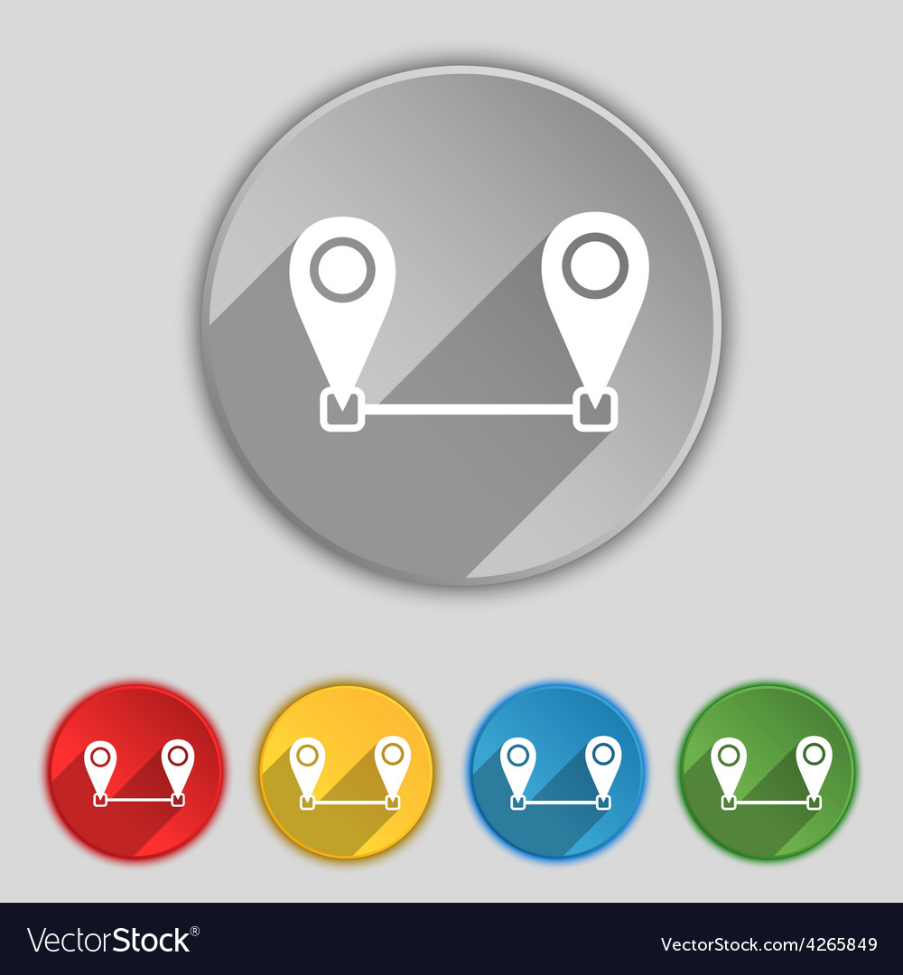 Map pointer icon sign symbol on five flat buttons