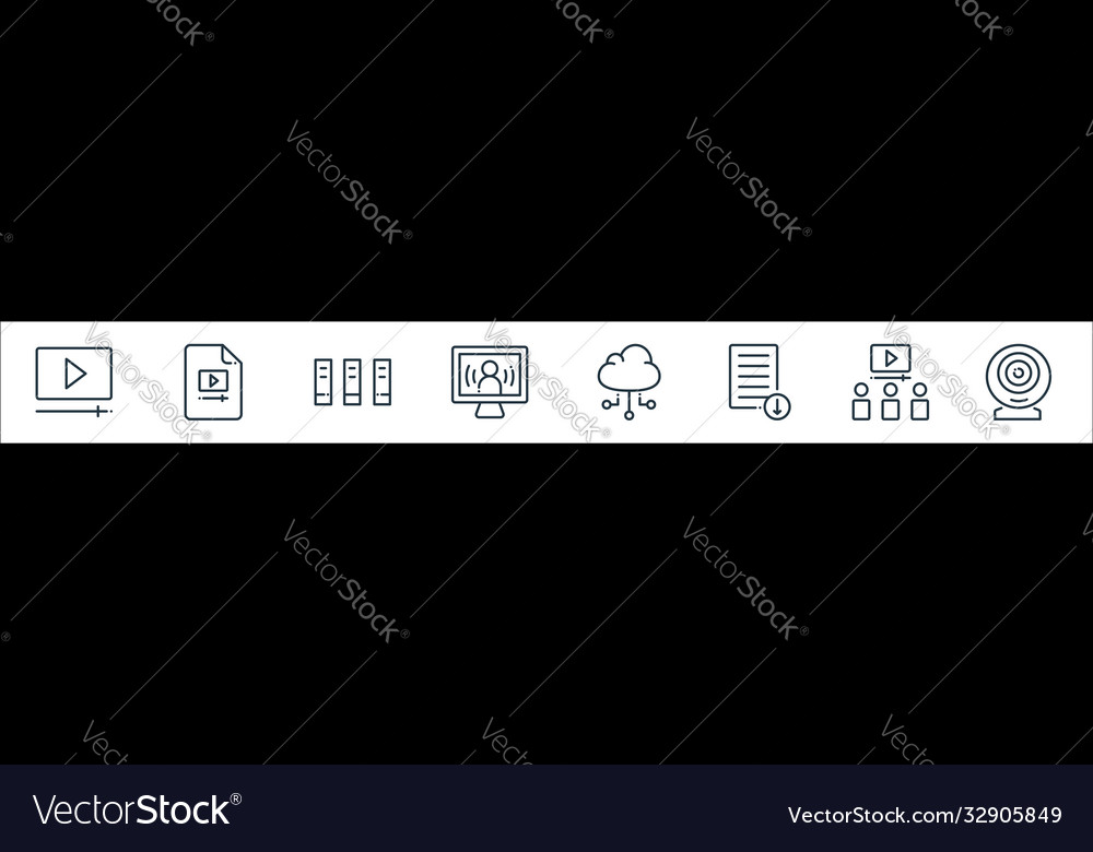Online learning line icons linear set quality vector image Online learning line icons linear set quality