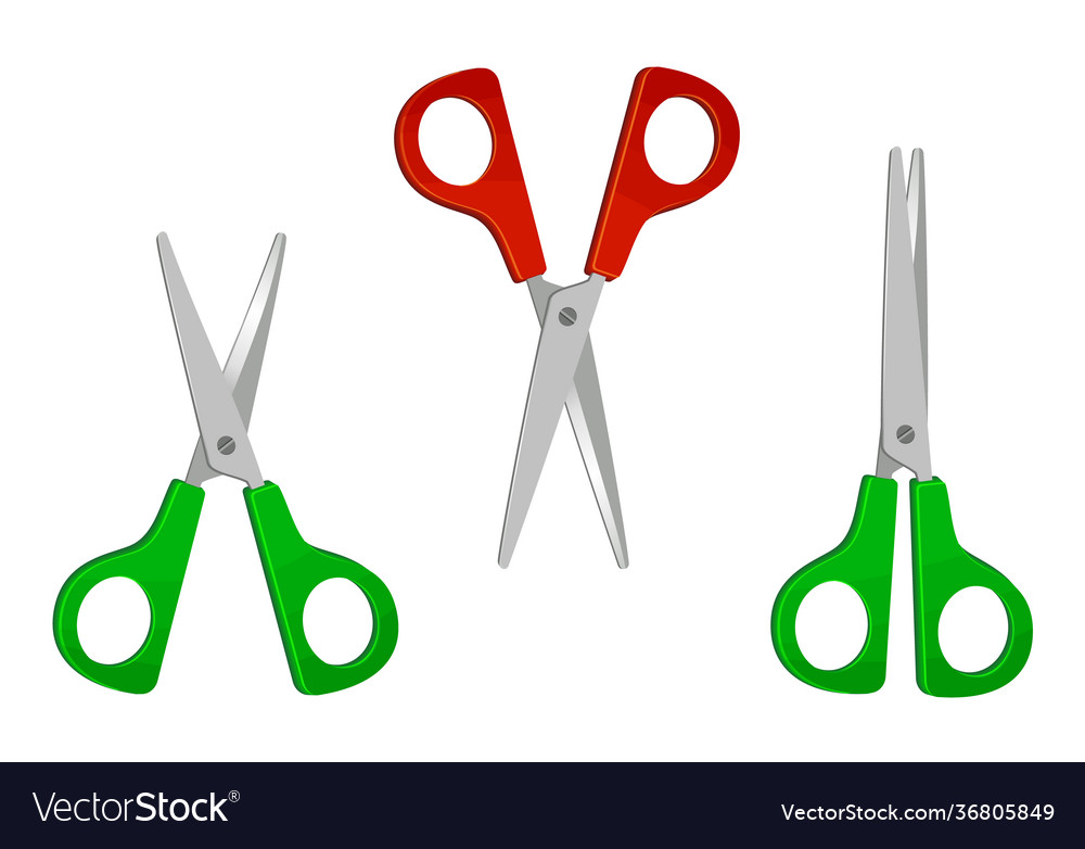 Set red and green scissors icons for open vector image Set red and green scissors icons for open