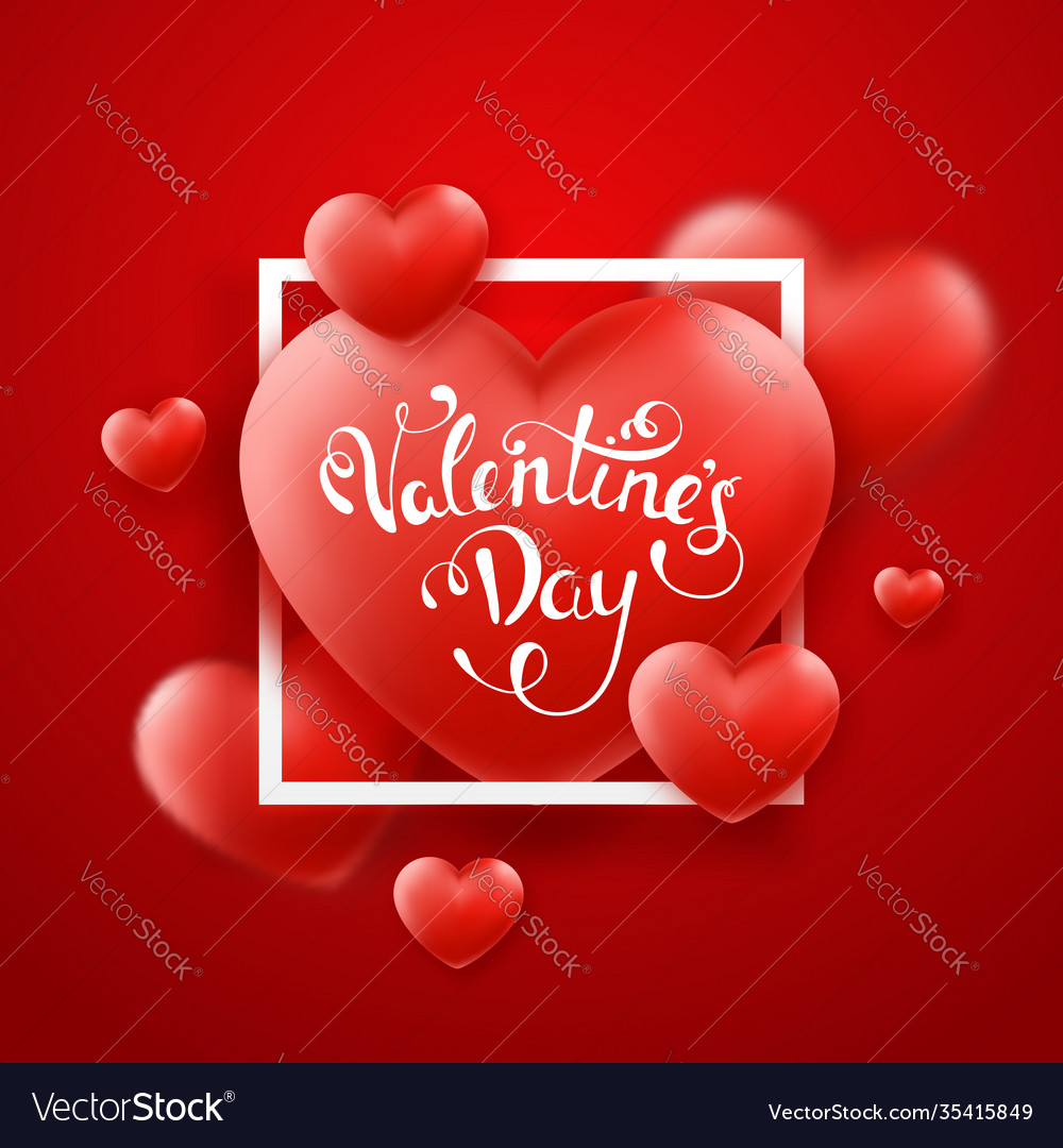 Valentines day background with red hearts frame Vector Image