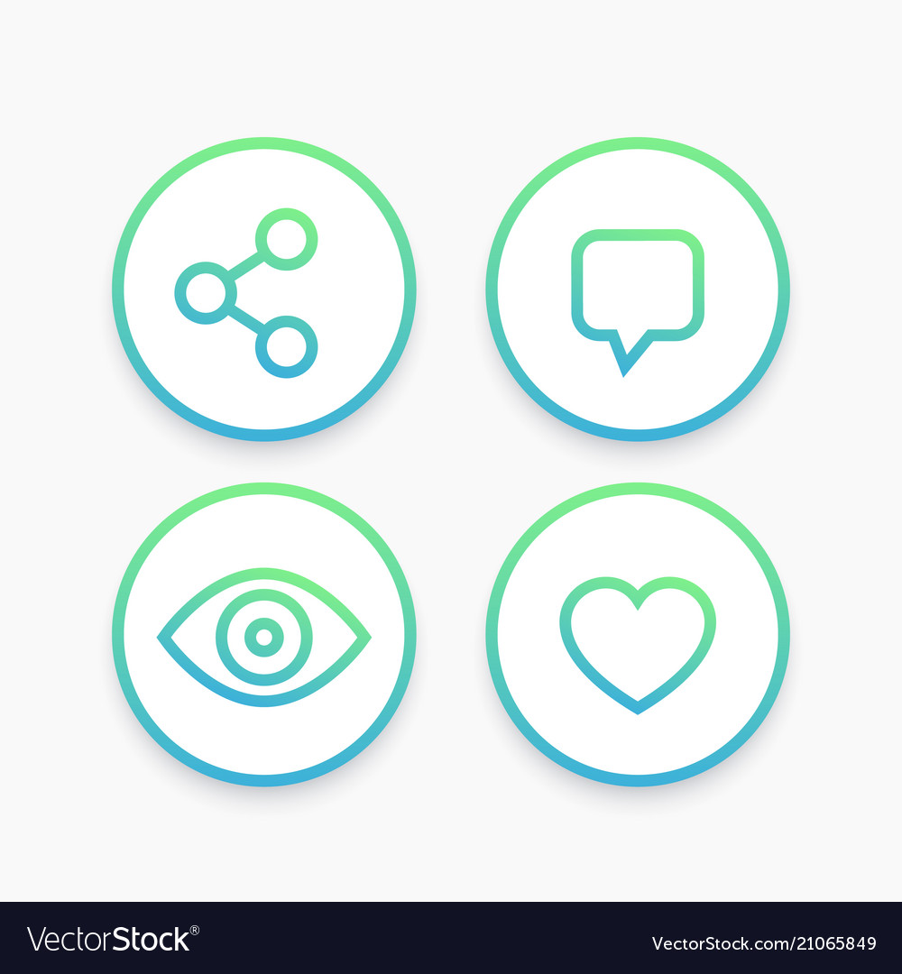 View share like comment line icons in circles