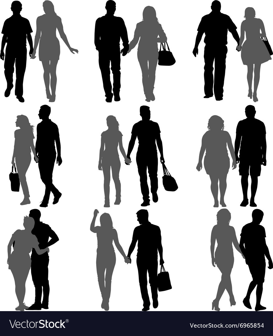 Couples man and woman silhouettes on a white